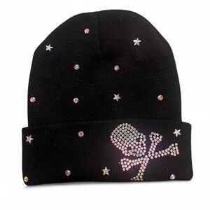 CYBER Y2K GRUNGE SKATER Black & Silver Skull Bedazzled Rhinestone Beanie